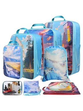 Compression Packing Cubes Travel Organizer Luggage Storage Bags Waterproof Set